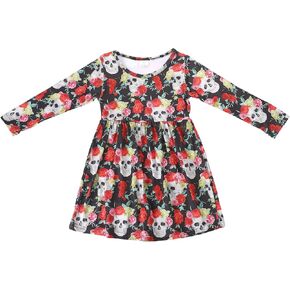 Halloween Christmas Toddler Girls Dress Pumpkin Spider Ghost Print Dresses Long Sleeve 2-8Y