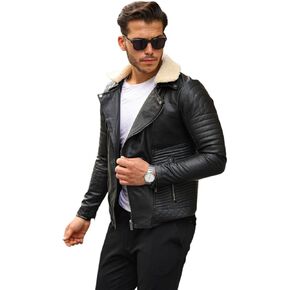 Leather Jacket for Men - With Removable Fur Collar - 2 in1
