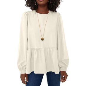 Allimy Women's Puff Long Sleeve Dressy Casual Flowy Peplum Tops and Blouses Dress Shirts