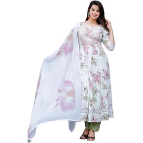 Women's Rayon Anarkali Embroidered Printed Kurta Pant