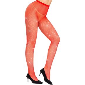 Rhinestone Fishnet Stockings for Women Mesh Sparkly Tights Thigh High Stocking High Waist Leggings Pantyhose