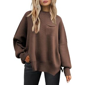 Women's Oversized Sweaters 2024 Fall Crewneck Long Sleeve Ribbed Knit Batwing Pullover Tops