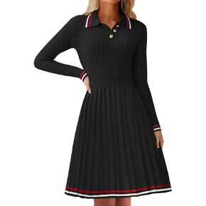 ZESICA Women's Midi Sweater Dress 2024 Fall Long Sleeve Cable Ribbed Knit A Line Swing Pleated Dresses