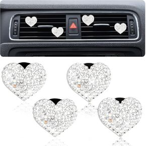 4Pcs Bling Heart Car Air Vent Clips Charms Air Conditioning Outlet Clip Crystal Rhinestone Universal Car Interior Decorative Accessories for Women Girls