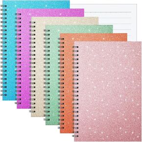 6 Pack Glitter Spiral Notebook 8.3 Inch x 5.7 Inch Journal Notebook 160 Pages College Notebook Ruled Notebooks Writing Notebook for Girl Women School Office Home Gifts