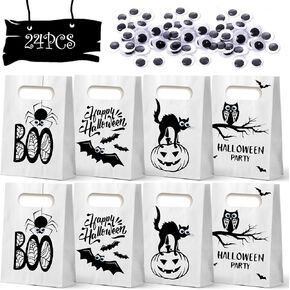 WEEPA Halloween Goodie Bag, 24 Pcs Halloween Bags for Candy Halloween Treat Bags for Trick or Treat Bulk Paper Gift Bags for Kids (Colorful)