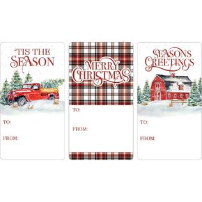 Rustic Christmas Gift Tags, Red Barn and Vintage Red Truck Gift Wrap Tags – 75 Labels, Plaid Gift Tags