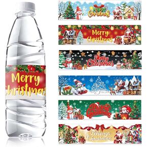 24 Pcs Christmas Water Bottle Labels Stickers Xmas Water Bottle Wraps Stickers Merry Christmas Snowman Santa Water Bottle Decoration for Christmas Party Supplies