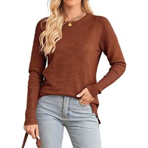 SimpleFun Womens Sweaters Lightweight Crewneck Ribbed Knit Long Sleeve Solid Jumper Pullover Tops
