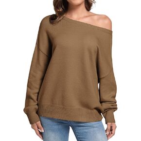 Ugerlov Women's Off Shoulder Sweater Casual Long Sleeve Oversized Sweaters 2024 Fall Pullover Knit Jumper