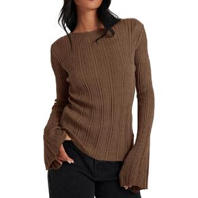 Cicy Bell Womens Bell Long Sleeve Tops Going Out Knitted Fall Pullover Lightweight Sweater Shirts