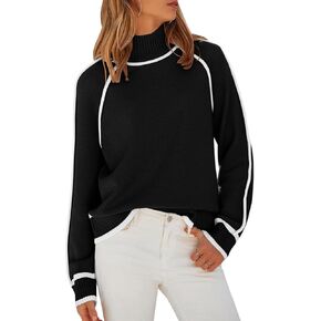 NALANISA Women's Turtleneck Sweaters Casual Long Sleeve Color Block Knit Lightweight Pullover Sweater Tops 2024 Fall Clothes
