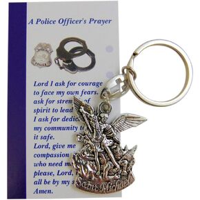 Westmon Works Police Keychain Gift Set Metal St Michael Archangel Key Ring with Holy Card