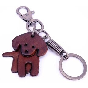 Leather Craft Dog Keychain Animal Cute Key Chain Funny Active Puppy Keyring Charm Pendant for Women and Men, Small