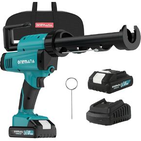 Cordless Caulking Gun, 20V Electric Caulk Adhesive Gun ONEMANA 6 Speed Anti-Drip Max 6500N Force 10oz/300ml Cartridges Caulking Tool with 2.0Ah Battery and Charger