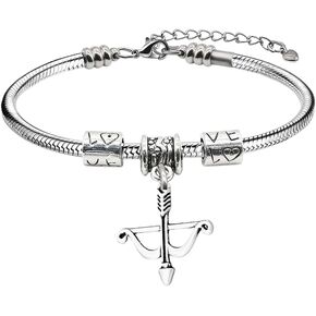 Sportybella Elegant Silver Plated Adjustable Archery Bracelet | Love Charm Snake Chain Bracelet with Archery Pendant | Best Jewelry Gift for Archery Players and Team