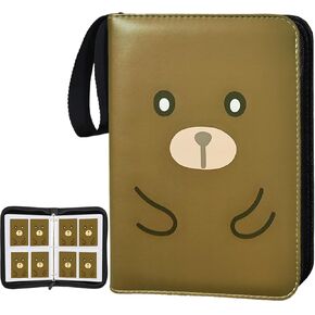 Trading Card Binder 4 Pocket，Fits 400 TCG MTG Cards with 50 Removable Sleeves,3-Ring Card Holder Album with Zipper，Collection Card Holder Case Binders Book Gifts for Boys Girls（Bear）