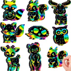 RoundFunny 80 Pcs Fall Craft Kit for Kids Woodland Animals Scratch Cards Forest Animals Crafts Scratch Paper for DIY with 80 Pcs Stick and Ribbon for Thanksgiving Woodland Camping Party Favors in Saudi Arabia