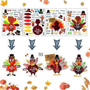 36 Sheets Thanksgiving Crafts for Kids, Make-A -Turkey Carft Thanksgiving Stickers for Kids Thanksgiving Games/Party Favors/Window Clings