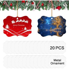 20 pcs Metal Sublimation Ornament Blank,Double Sided Sublimation Ornaments,Christmas Ornaments Sublimation Christmas Ornament Blanks for Christmas Tree Decor Blank Ornaments DIY Handmade Crafts