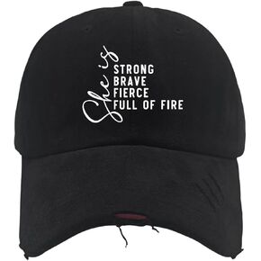 She is Strong Brave Fierce Full of Fire Trucker Hat Cool Hat AllBlack Mens Hats and Caps Gifts for Dad Baseball Cap