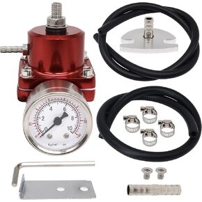 0-140 PSI Universal Adjustable Fuel Pressure Regulator With Gauge Hose 6AN FPR Kit Aluminum Red