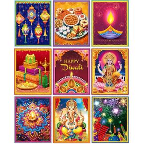 Generic 9 Happy Diwali Posters Diwali Home Decorations Indian Tulsi Themed Decorations Festive Diwali Party Decorations Festive Party Decorations Gifts, 8*10inch
