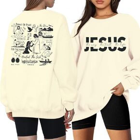 LUKYCILD Christian Sweatshirts for Women Jesus Sweatshirt Jesus Faith Inspirational Shirts Oversized Graphic Pullover Tops