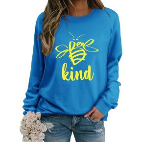 Dresswel Women's Be Kind Sweatshirt Cute Bee Graphic Crewneck Sweatshirt Funny Long Sleeve Teacher Shirts