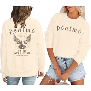 FAYALEQ Christian Sweatshirts for Women: Faith Over Fear Religious Saying Sweatshirt Bible Verse Shirts Psalm Pullovers