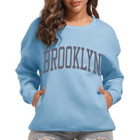 Women's Brooklyn Letter Graphic Print Sweatshirt Oversized Aesthetic Pullover Preppy Crewneck Fleece Hoodie Tops