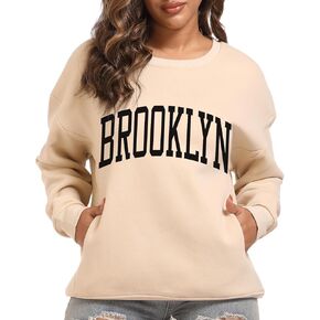 Women's Brooklyn Letter Graphic Print Sweatshirt Oversized Aesthetic Pullover Preppy Crewneck Fleece Hoodie Tops