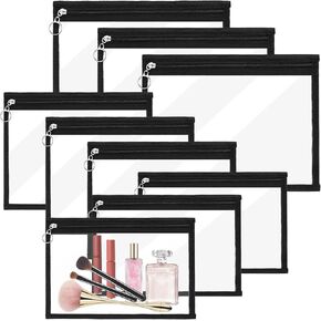 9 Pack Clear Zipper Pouches, Foldable Multi-Purpose Waterproof and Dust Control Large Zipper Pouch, for Organizing Stationery, Cosmetics and Other Small Items（Zipper Model）