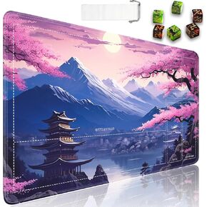 حصيرة لعب MTG مع مناطق، 24 × 14 بوصة سطح أملس لألعاب الورق من أجل Magic The Gathering Playmat، TCG Playmat مع حقيبة تخزين و6 نرد، وسادة ماوس Samurai MTG Mat اليابانية