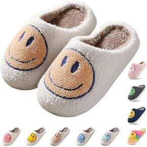 Cute Smile Face Slippers for Kids Girls Boys,Soft Plush Happy Face Slippers Non-Slip Toddler Warm House Slippers Little Kids Cartoon Smile Slippers Indoor Outdoor