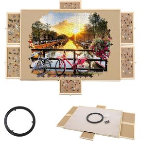 1500 Piece Puzzle Board Puzzle Table Rotating Wooden with 6 Drawers and 2PC Puzzle Cover,36 "x 27" Puzzle Board Portable for Adults-Jigsaw Puzzle Table