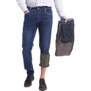 Mens Super Soft Fleece Lined Jeans Taper Slim Stretchy Thermal Jeans for Winter