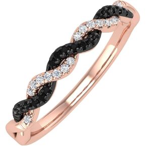 1/10 Carat Twisted Black & White Diamond Wedding Band Ring in 10K Solid Gold