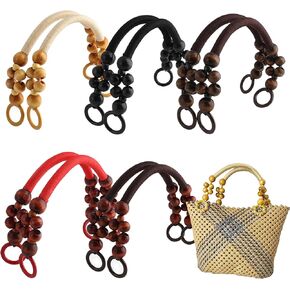 Yayatty Wooden Beaded Bag Handles, Black Purse Handles Nylon Rope Purse Straps Replacement Bag Handles U-Shape Purse Handles for Bag Making Shoulder Bag Handbag DIY Crochet Bag