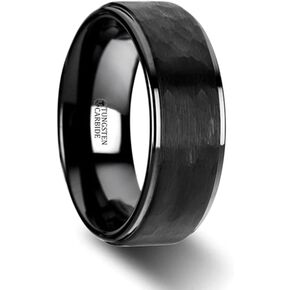 Roy Rose Jewelry Mens Tungsten Carbide aised Hammer Finish Step Edge Wedding Ring - Brushed Finish Comfort Fit - 6mm 8mm Wide - Style Name: Rebel