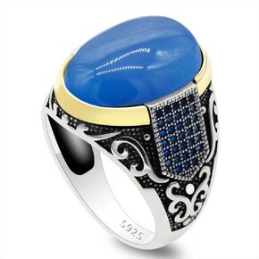 S925 sterling silver men's ring, blue natural lapis lazuli, handmade men's jewelry ring, simple and grand men's ring, ring silver luxury retro wedding Türkiye jewelrySize7-13