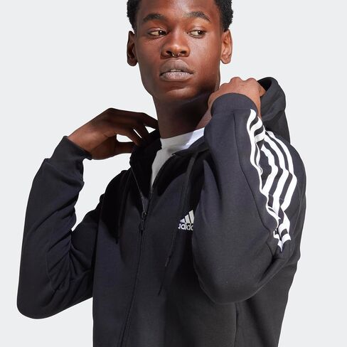adidas Men's Essentials Fleece 3-Stripes Full-Zip Hoodie, Black, 4X-Large in Saudi Arabia