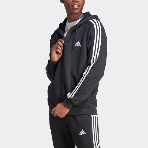 adidas Men's Essentials Fleece 3-Stripes Full-Zip Hoodie, Black, 4X-Large in Saudi Arabia