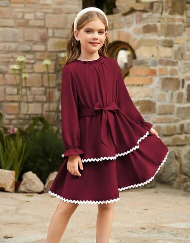GRACE KARIN Girls Long Sleeve Dress Fall Winter Casual Cute Elegant Back to School Dresses for Girl 5-14 in Saudi Arabia