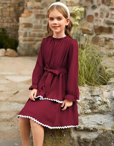GRACE KARIN Girls Long Sleeve Dress Fall Winter Casual Cute Elegant Back to School Dresses for Girl 5-14 in Saudi Arabia