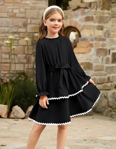 GRACE KARIN Girls Long Sleeve Dress Fall Winter Casual Cute Elegant Back to School Dresses for Girl 5-14 in Saudi Arabia