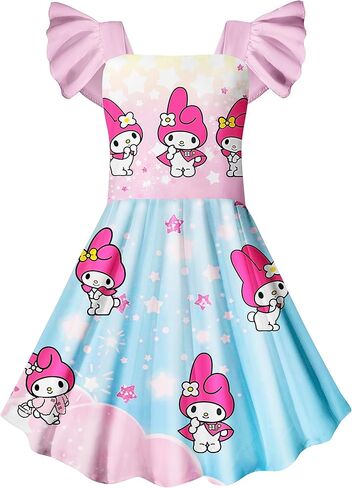 Princess Dress Toddler Ruffle Sleeve Dress Cartoon Anime Casual Clothes for Girls Home Party Play Wear in Saudi Arabia