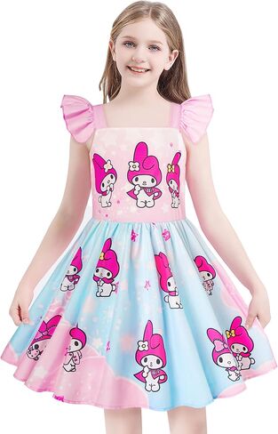 Princess Dress Toddler Ruffle Sleeve Dress Cartoon Anime Casual Clothes for Girls Home Party Play Wear in Saudi Arabia