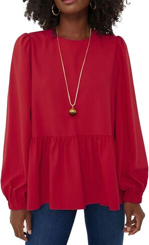 Allimy Women's Puff Long Sleeve Dressy Casual Flowy Peplum Tops and Blouses Dress Shirts in Kuwait