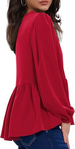 Allimy Women's Puff Long Sleeve Dressy Casual Flowy Peplum Tops and Blouses Dress Shirts in Kuwait